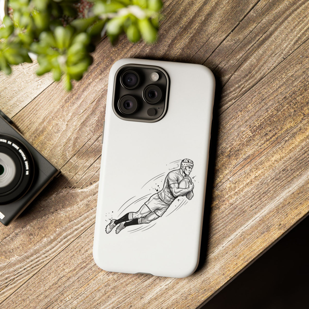 Phone Case, Rugby Try Swan Dive Minimalist Sketch design, Tough Case