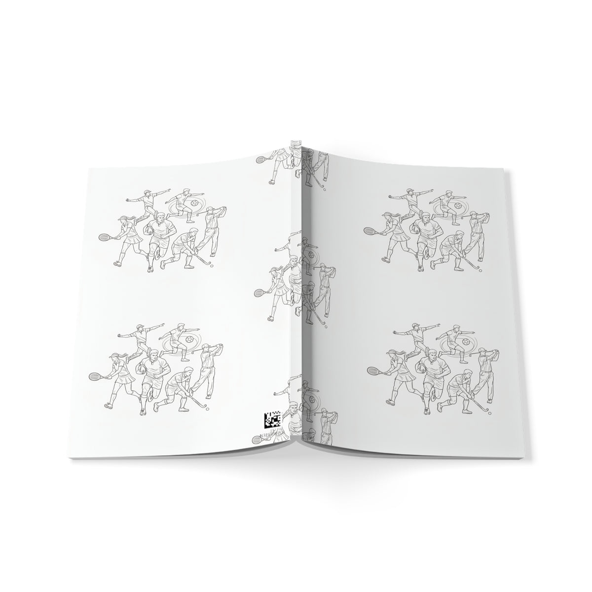 Sports Pattern A5 Softcover Notebook — Tennis, Rugby, Football, Golf, Cricket & Hockey Line-Art