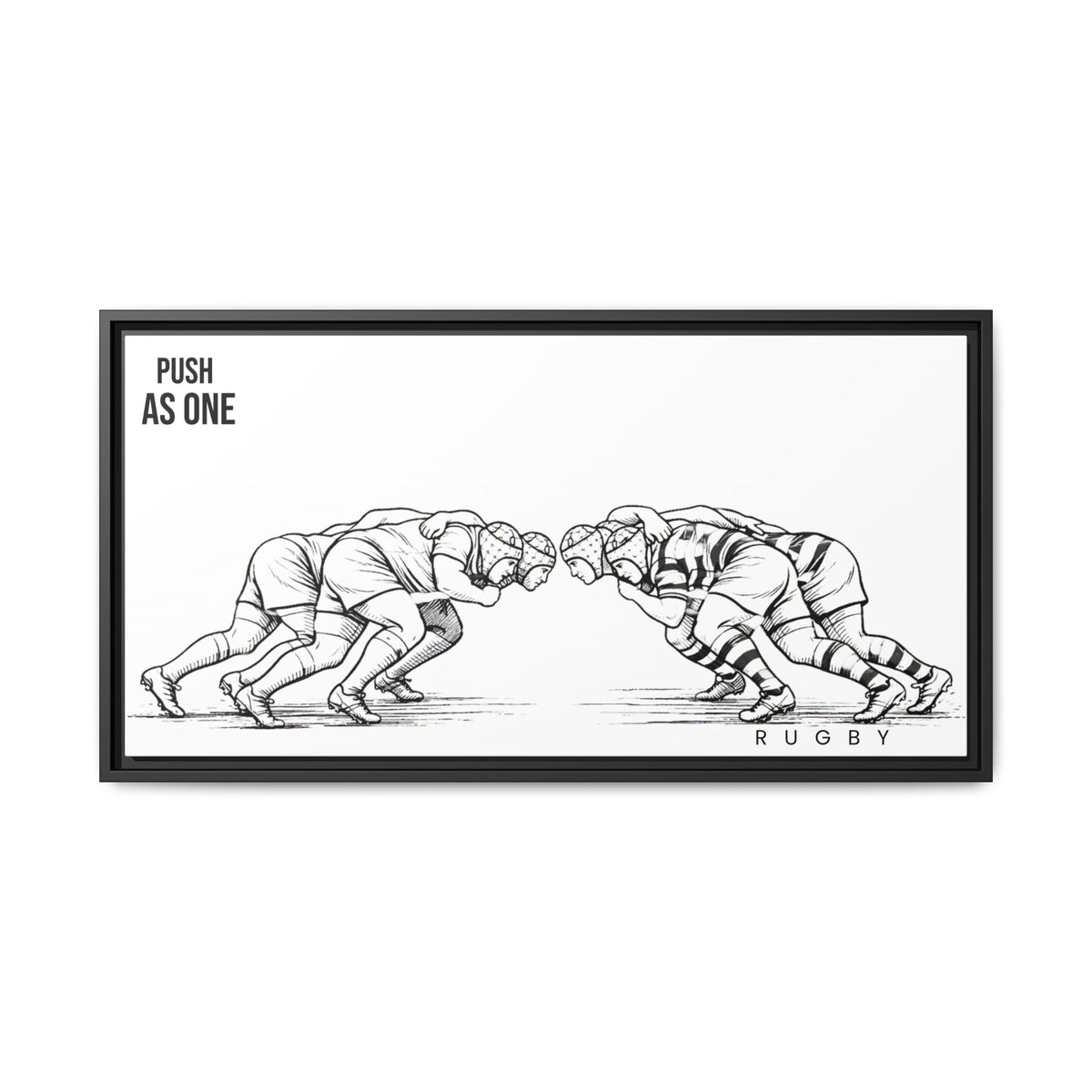 Print, Rugby Scrum, "Push As One" , Matte Canvas Print Framed Art