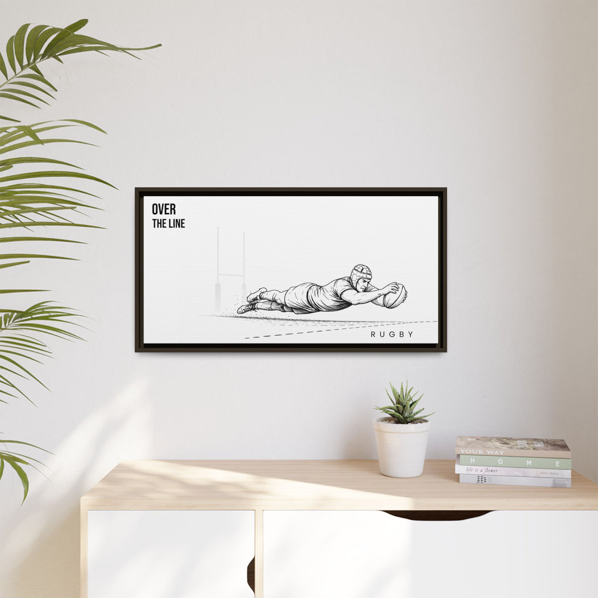 Print, Rugby Try, "Over The Line"  Matte Canvas Framed Wall Art