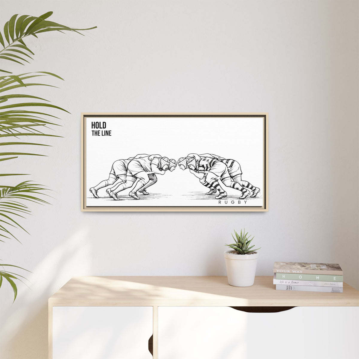 Print, Rugby Scrum, "Hold the Line" , Matte Canvas Print Framed Art