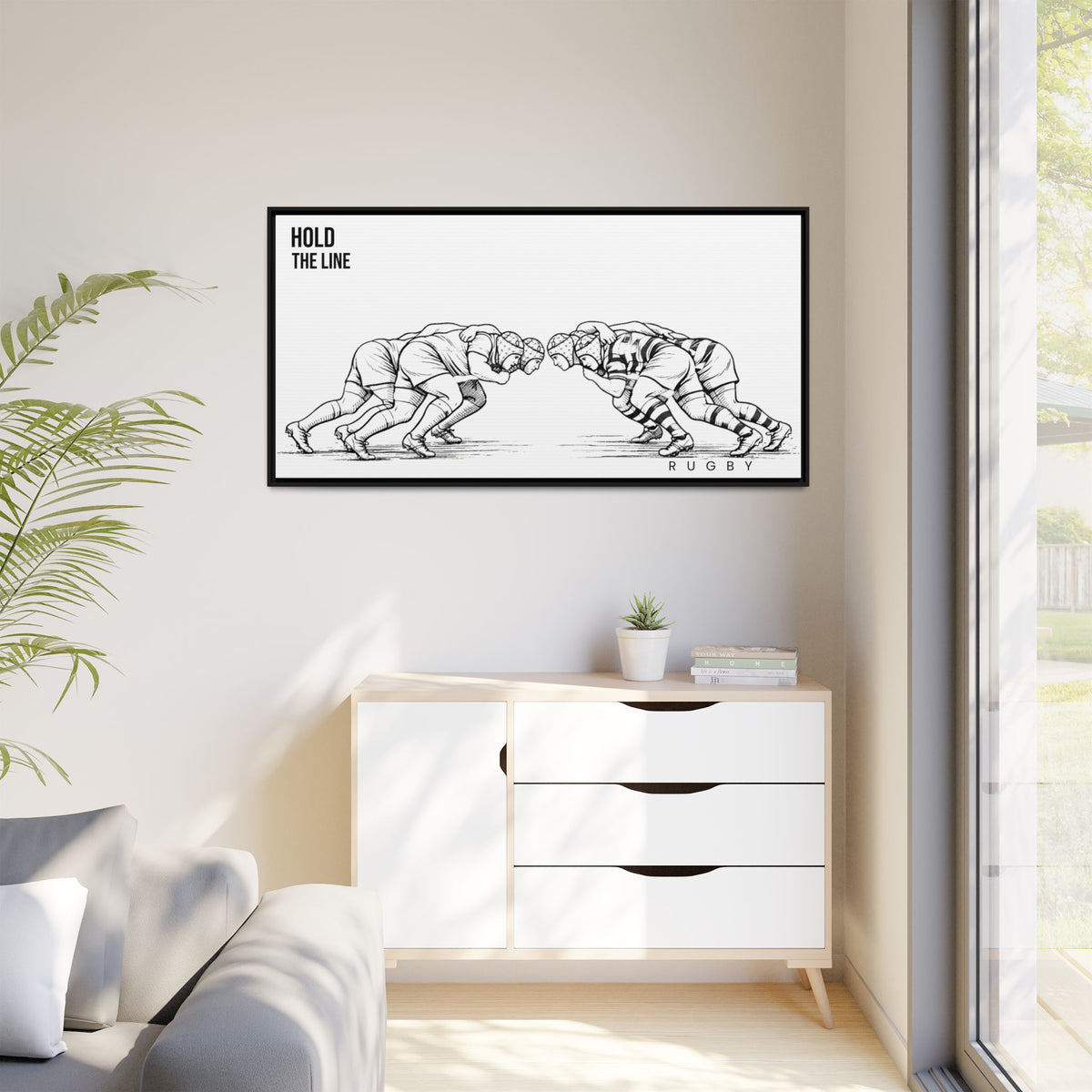 Print, Rugby Scrum, "Hold the Line" , Matte Canvas Print Framed Art