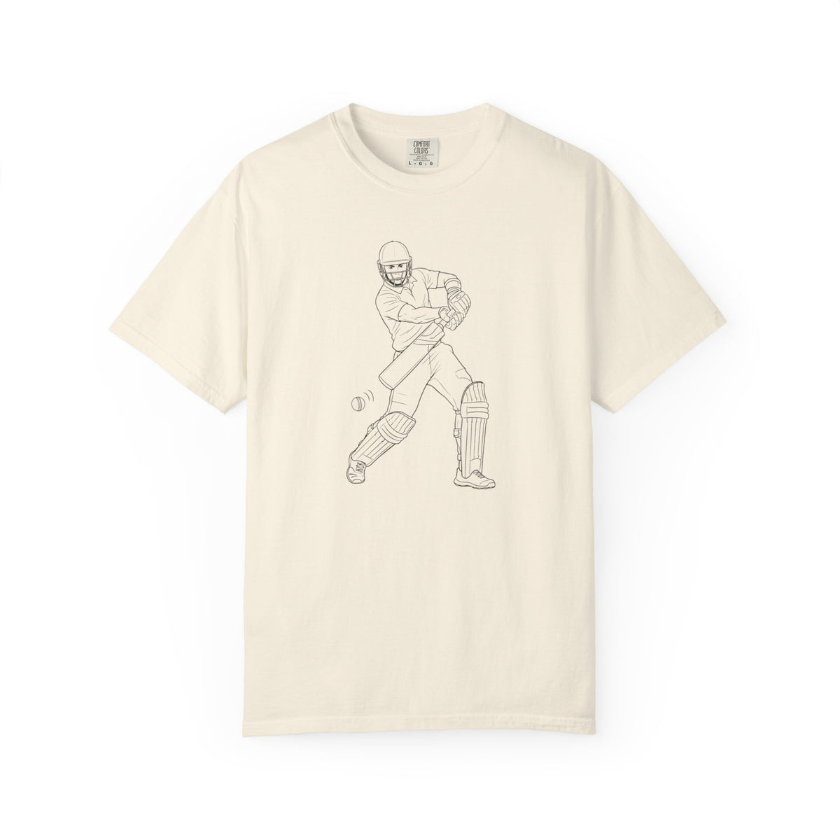 T Shirt, Cricket Batsman Minimalist Sketch Design (Large image), Cotton, Various Colours