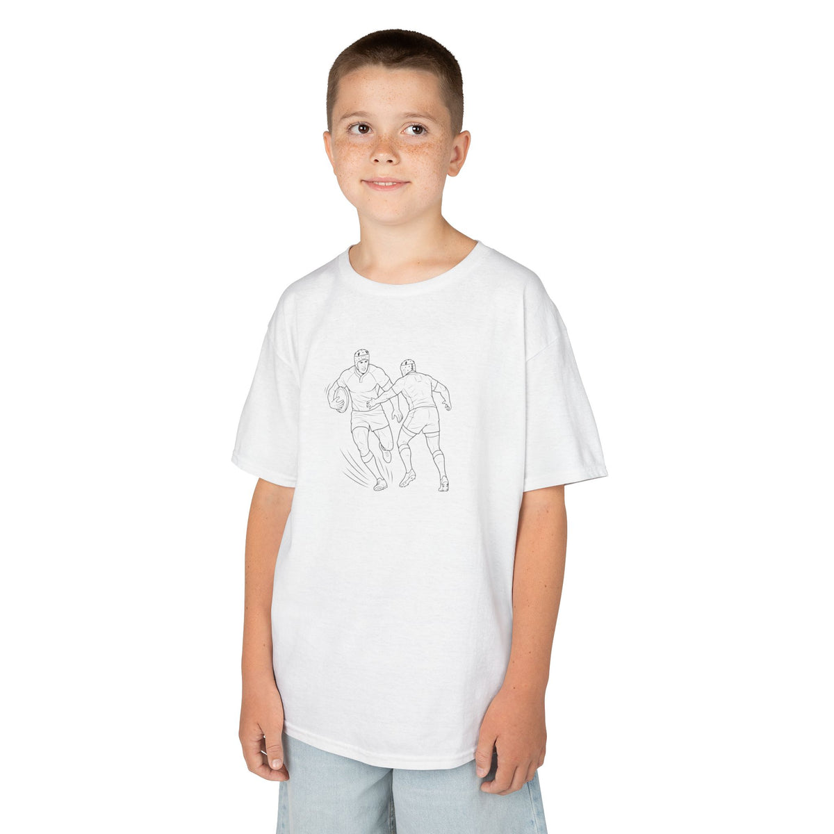 T Shirt Kids, Rugby players minimalist sketch design, Cotton, Various Colours