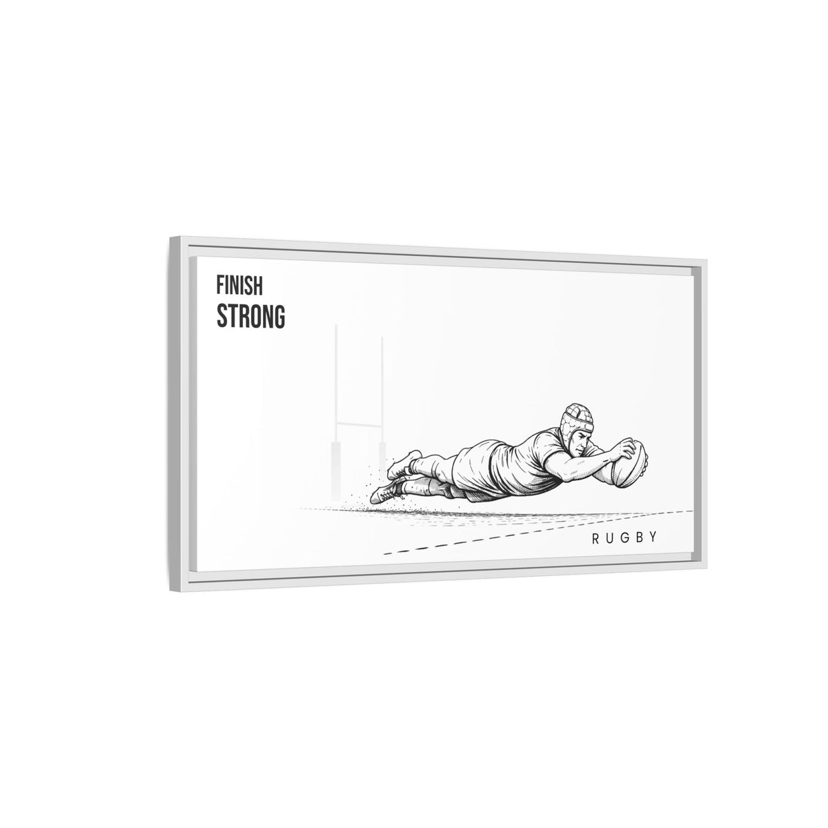 Print, Rugby Try, "Finish Strong"  Matte Canvas Framed Wall Art
