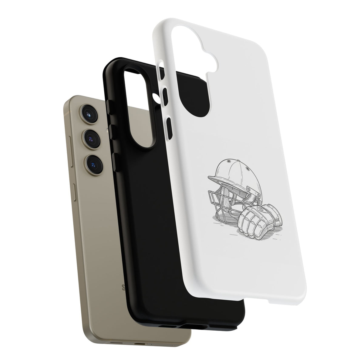 Phone Case, Cricket Gloves & Helmet Sketch, Tough Case