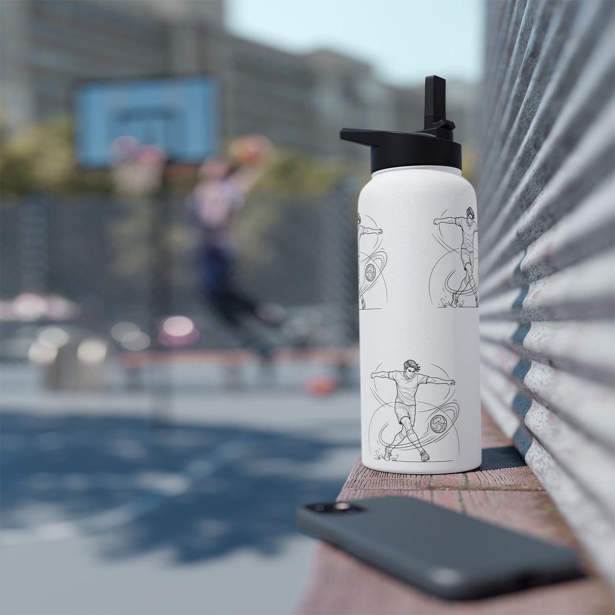 Water Bottle, Football Skills repeat pattern design, Stainless Steel