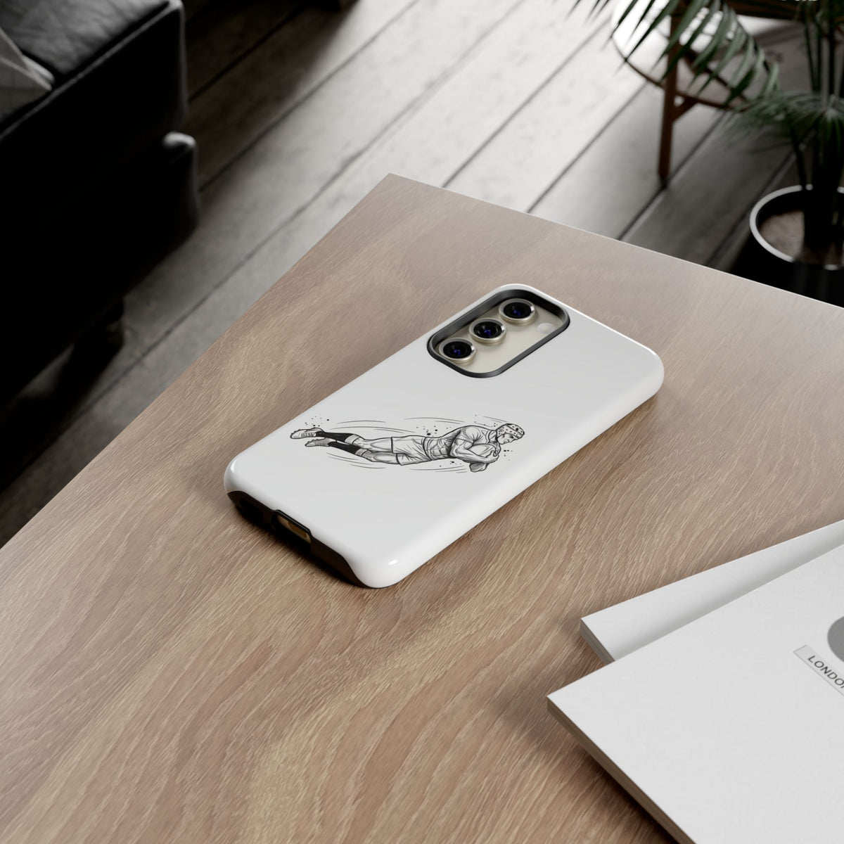 Phone Case, Rugby Try Swan Dive Minimalist Sketch design, Tough Case