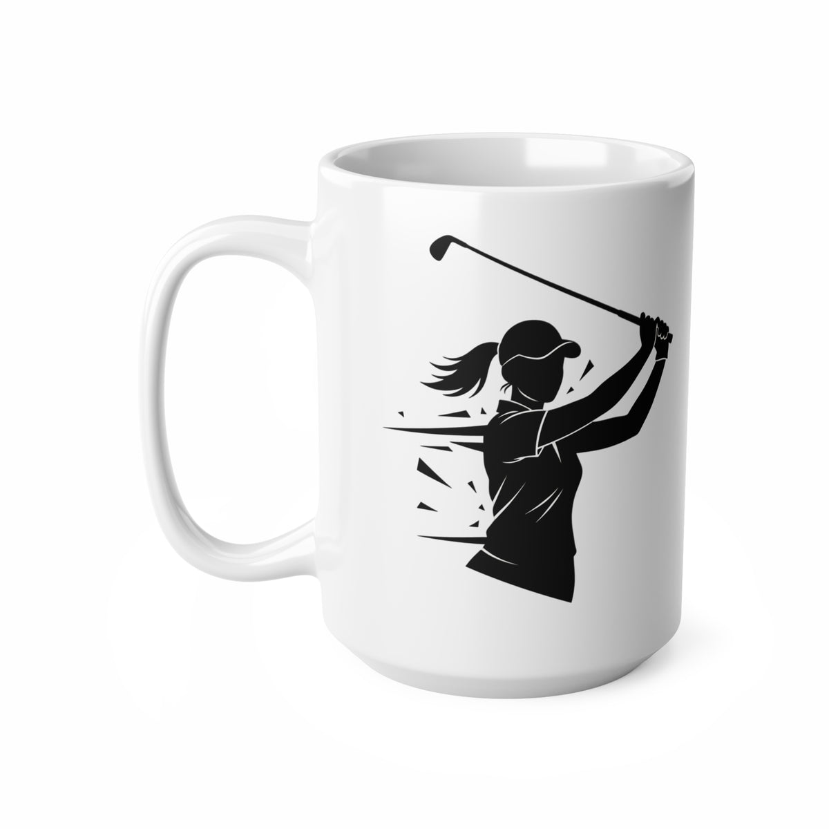 Golf Coffee Mug — Female Golfer Long Drive Design, Ceramic, 325ml / 11oz or 440ml / 15oz
