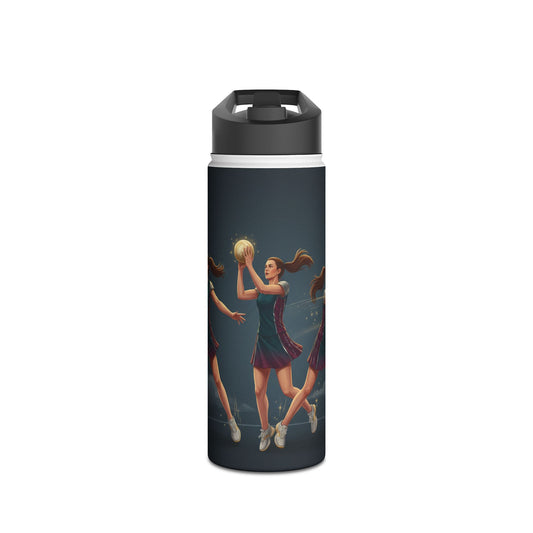 Water Bottle, Netball, Female player trio graphics, Stainless Steel