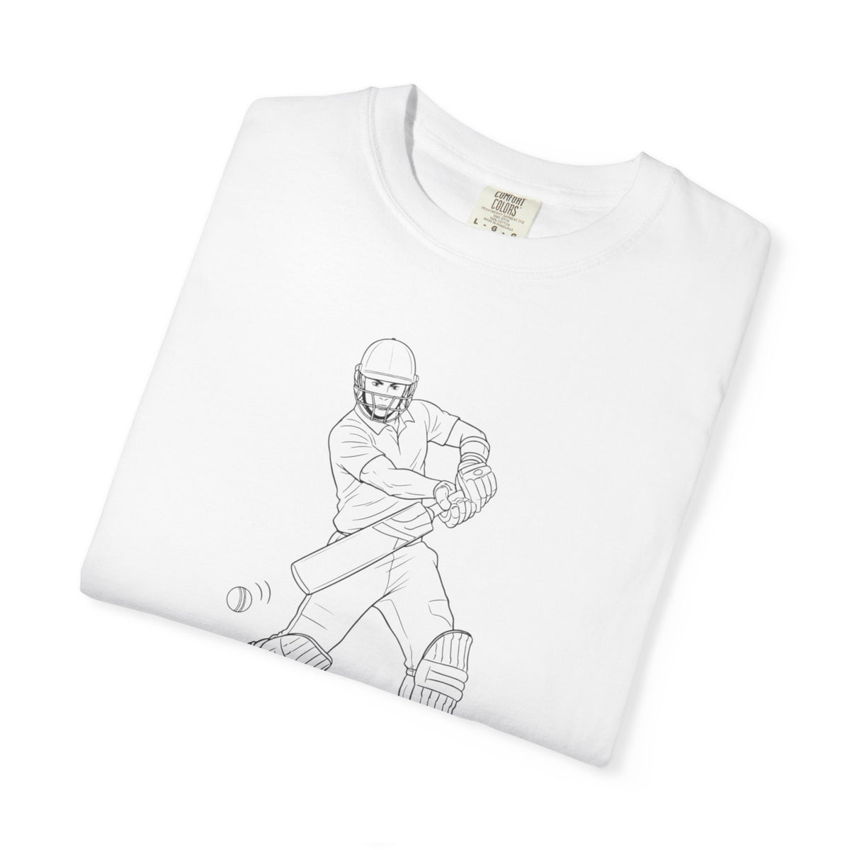 T Shirt, Cricket Batsman Minimalist Sketch Design (Large image), Cotton, Various Colours