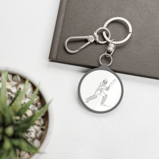 Keyring Bag Tag, Cricket Batsman run minimalist sketch design