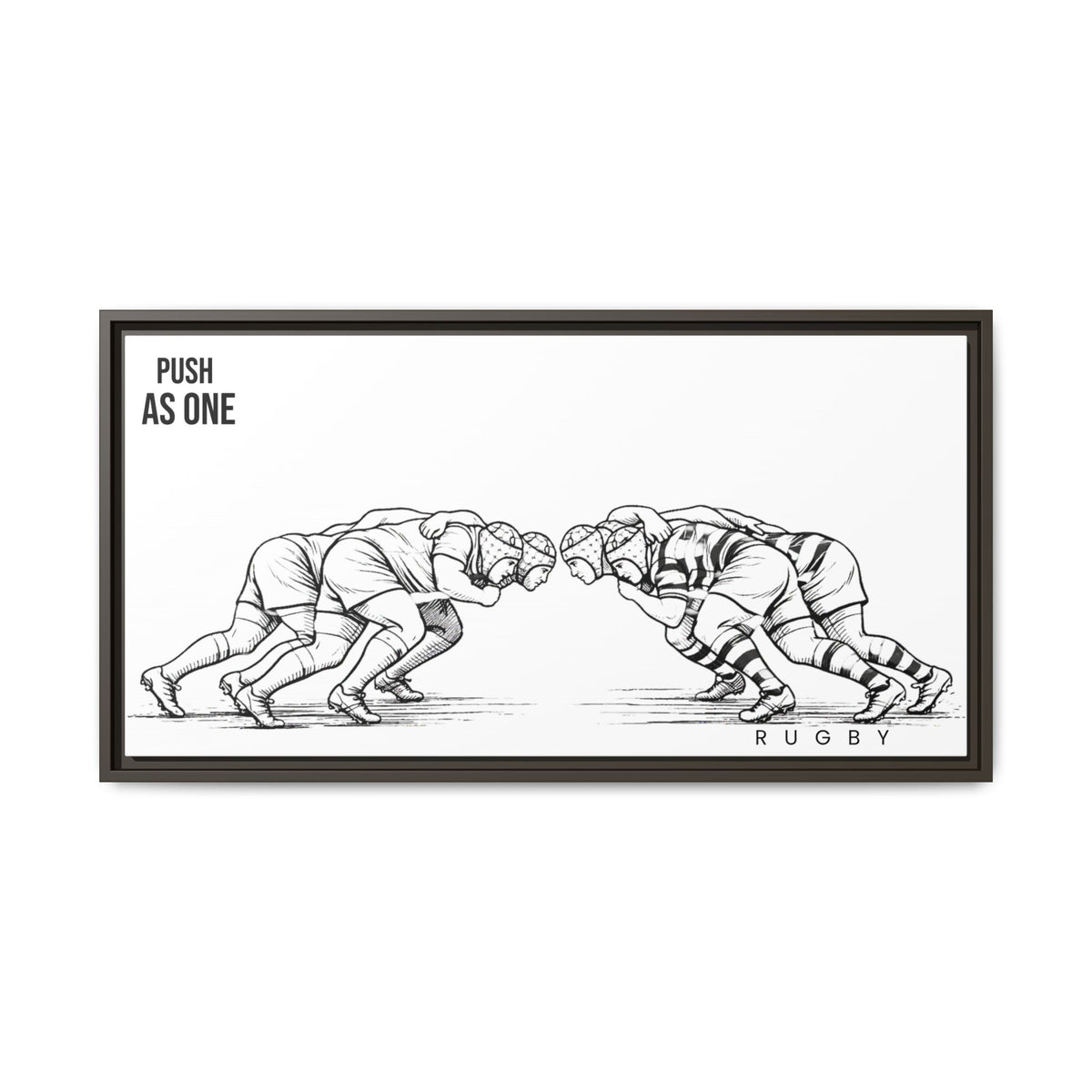 Print, Rugby Scrum, "Push As One" , Matte Canvas Print Framed Art