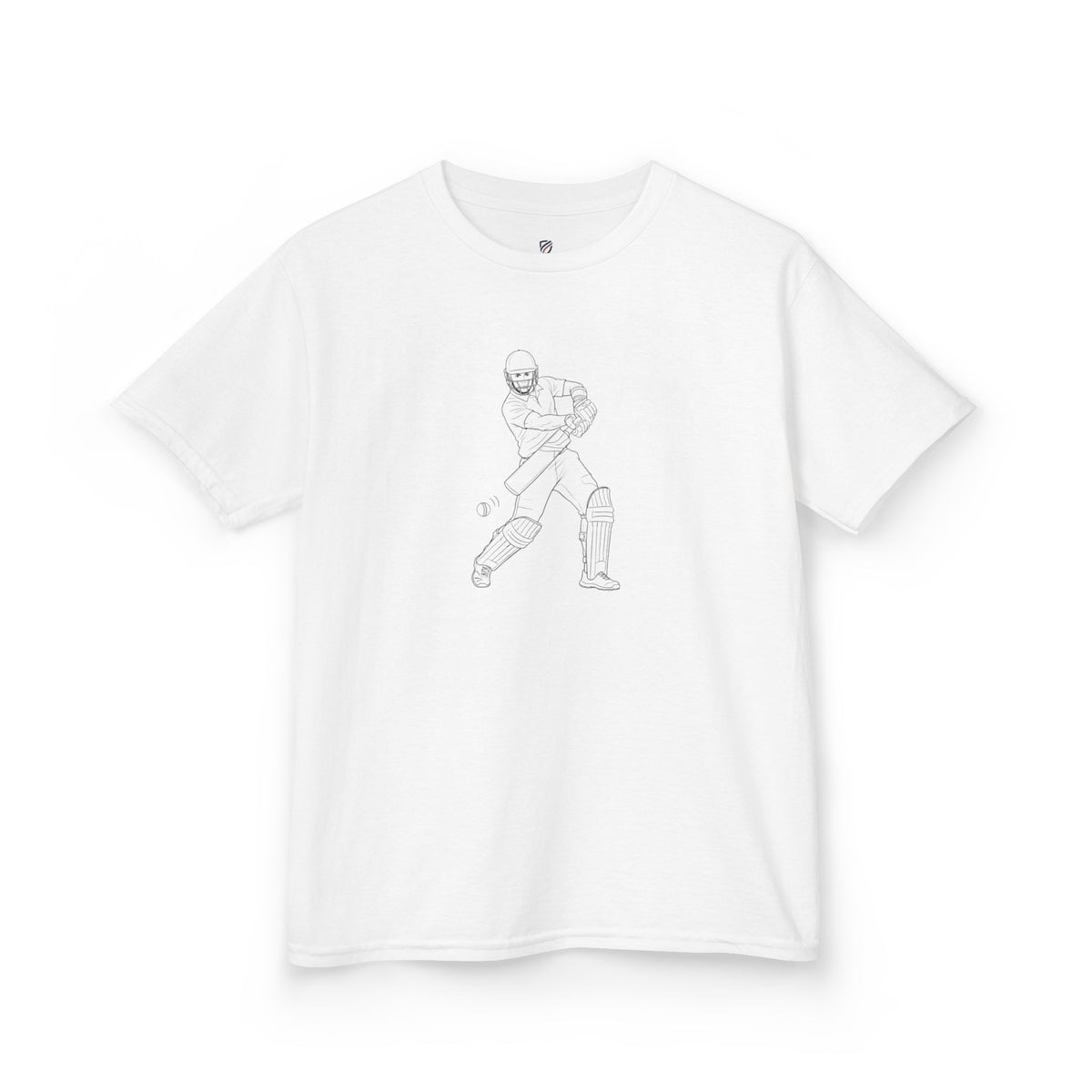T Shirt Kids, Cricket Batsman minimalist sketch design, Cotton, Various Colours