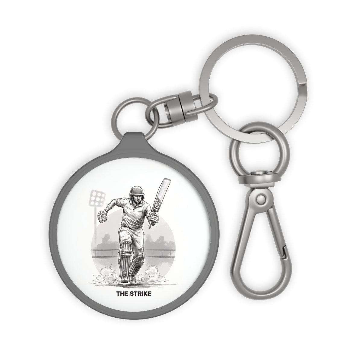 Keyring Bag Tag, Cricket, Strike Image design