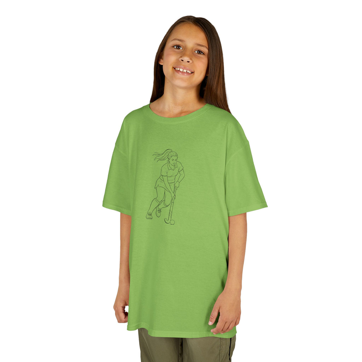T Shirt Kids, Hockey female player minimalist sketch design, Cotton, Various Colours
