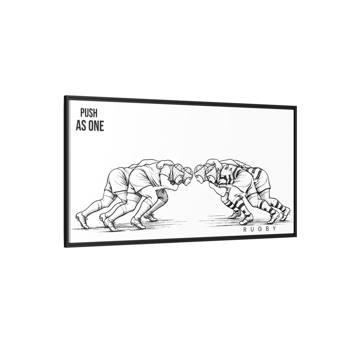 Print, Rugby Scrum, "Push As One" , Matte Canvas Print Framed Art