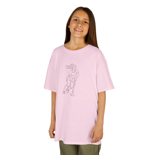 T Shirt Kids, Hockey female player minimalist sketch design, Cotton, Various Colours