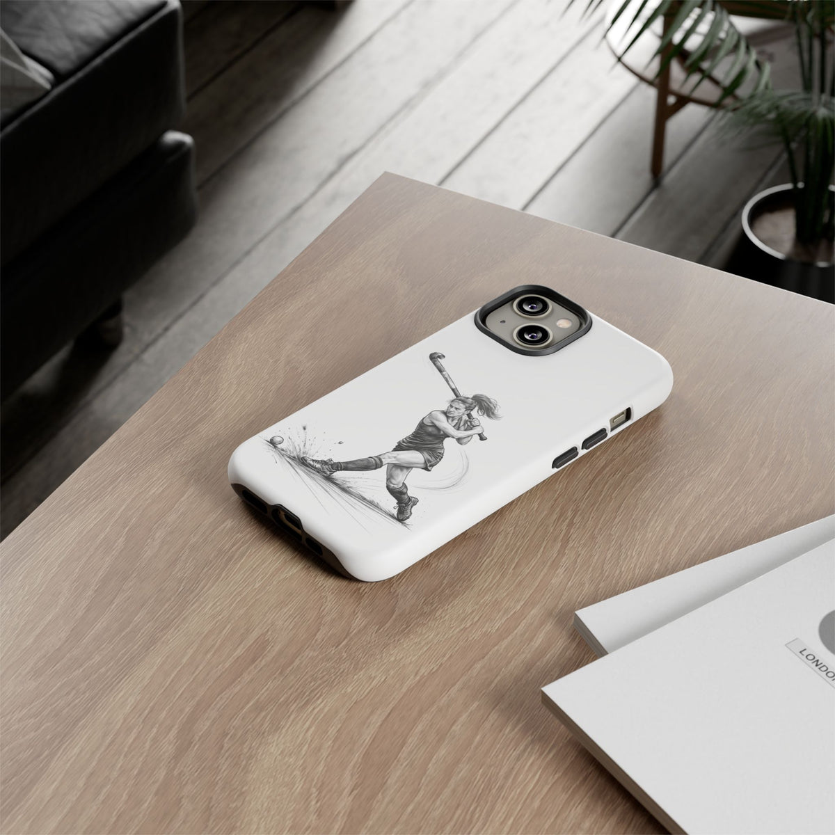 Phone Case, Hockey, Female Player "Tomahawk" shot design, Tough Case