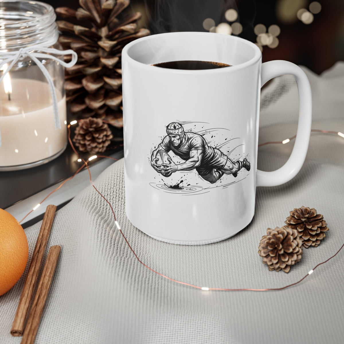 Mug, Rugby Players Sketch, Ceramic, 325ml / 11oz or 440ml / 15oz