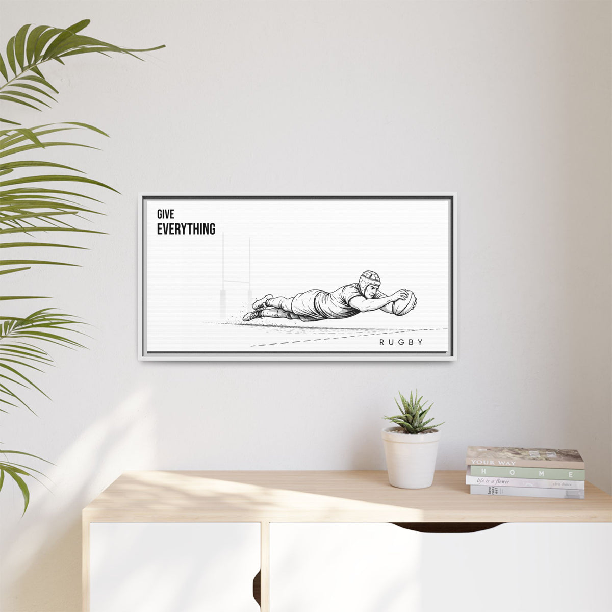 Print, Rugby Try, "Give Everything"  Matte Canvas Framed Wall Art