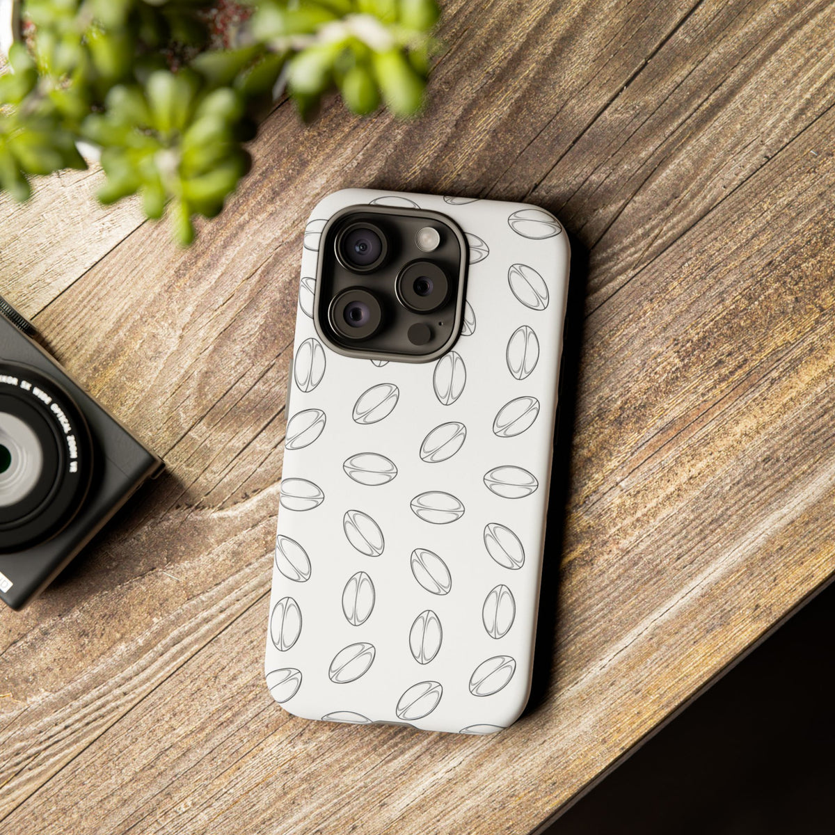 Phone Case, Rugby Ball Minimalist Sketch Pattern, Tough Case