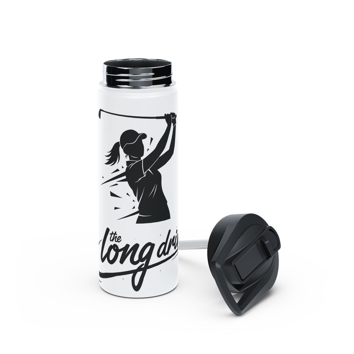 Water Bottle, Golf, Long Drive Female Golfer image, Stainless Steel