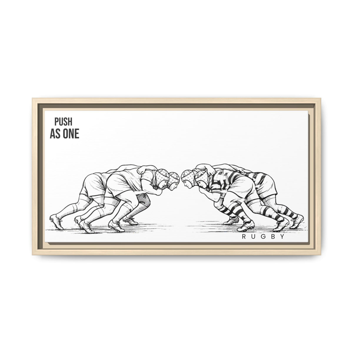 Print, Rugby Scrum, "Push As One" , Matte Canvas Print Framed Art