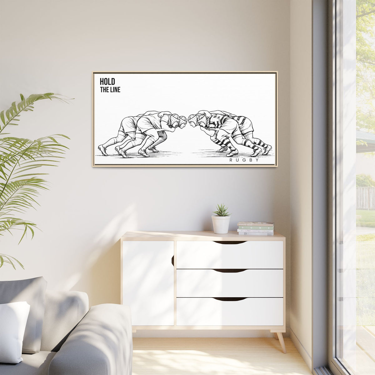 Print, Rugby Scrum, "Hold the Line" , Matte Canvas Print Framed Art
