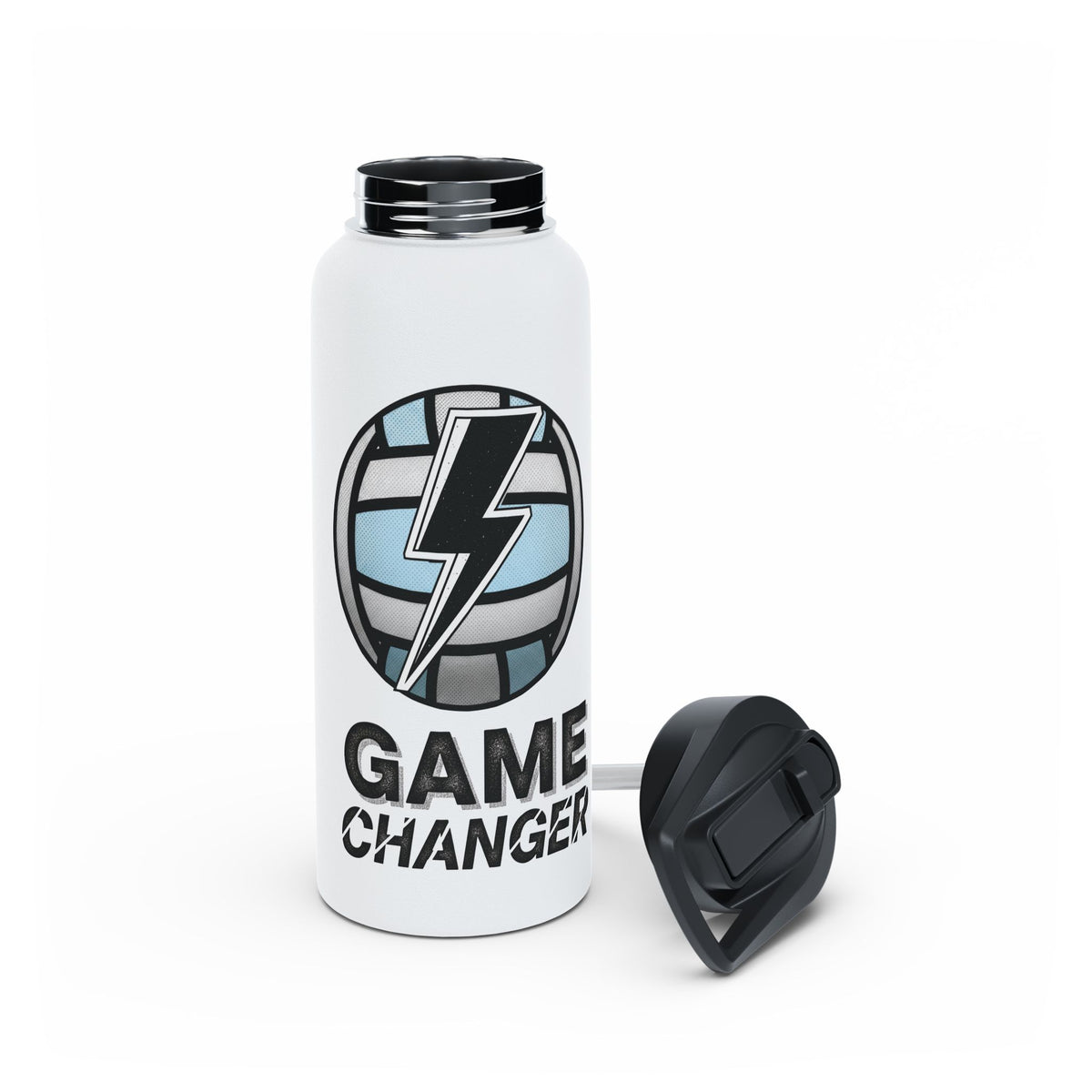 Water Bottle, Netball Graphic "Game Changer" Quote, Stainless Steel