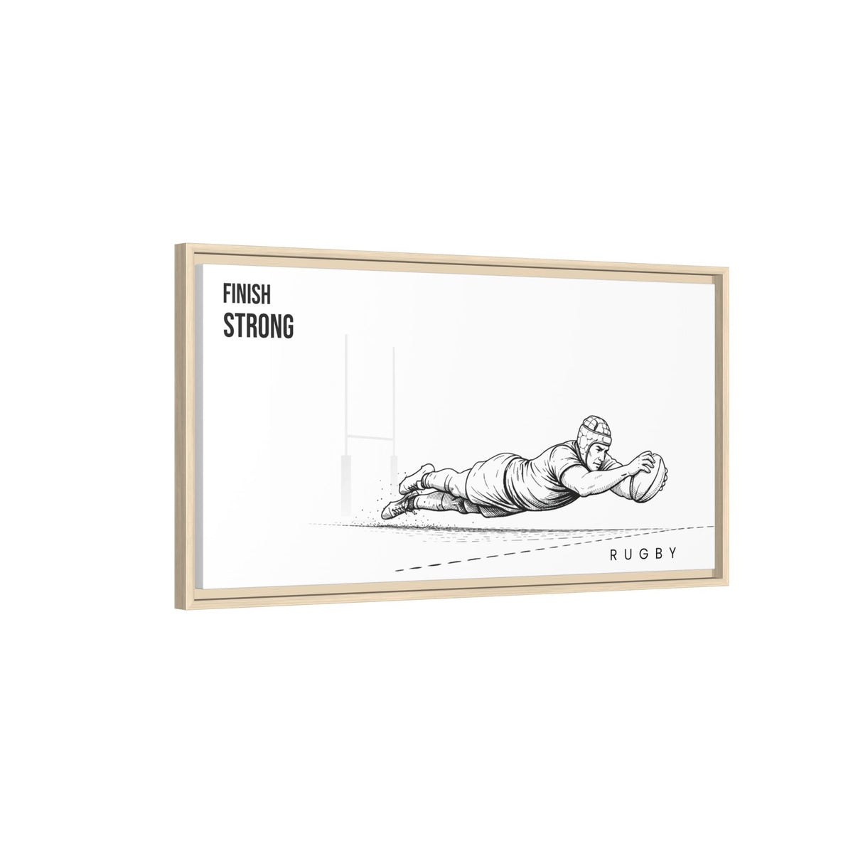 Print, Rugby Try, "Finish Strong"  Matte Canvas Framed Wall Art