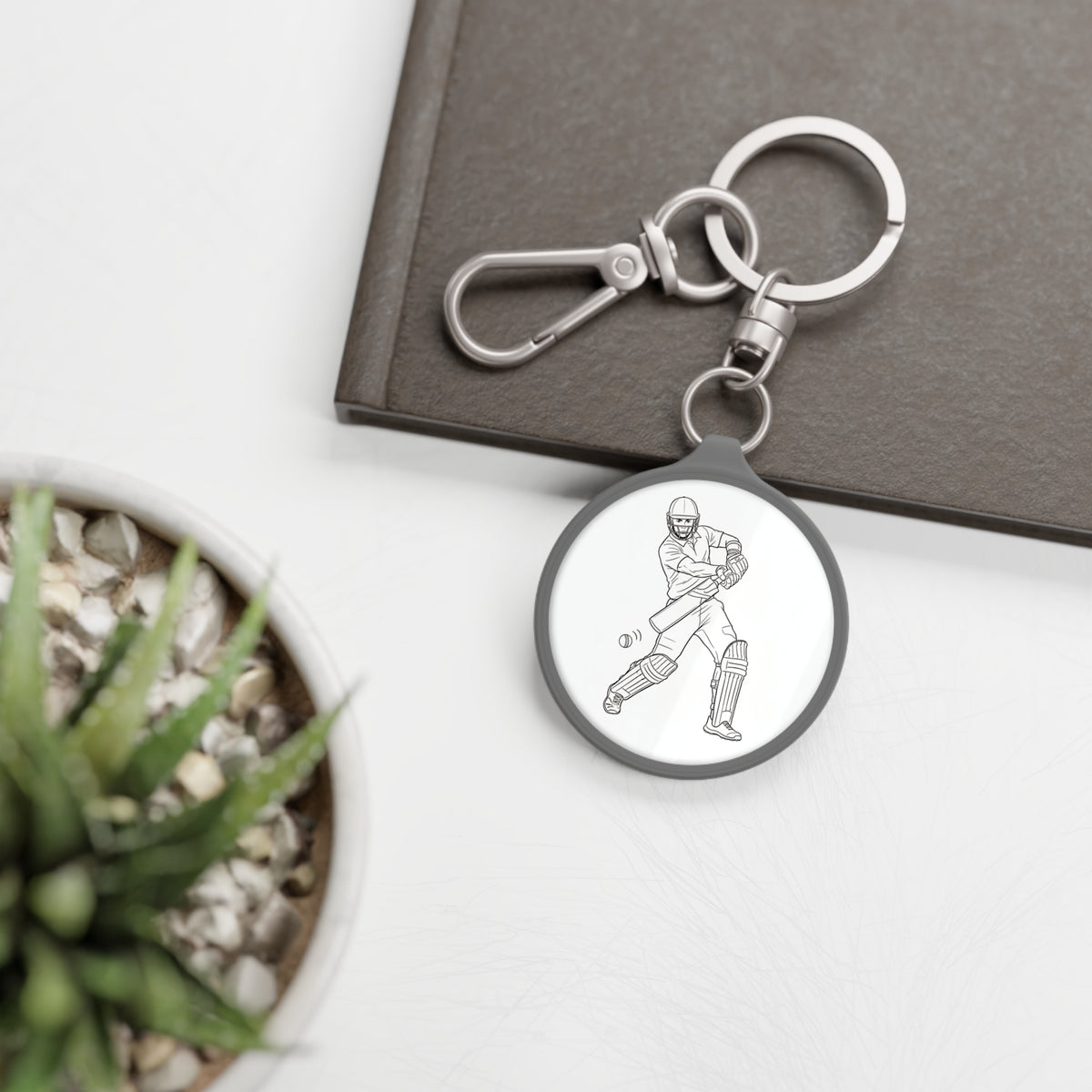 Keyring Bag Tag, Cricket Batsman minimalist sketch design