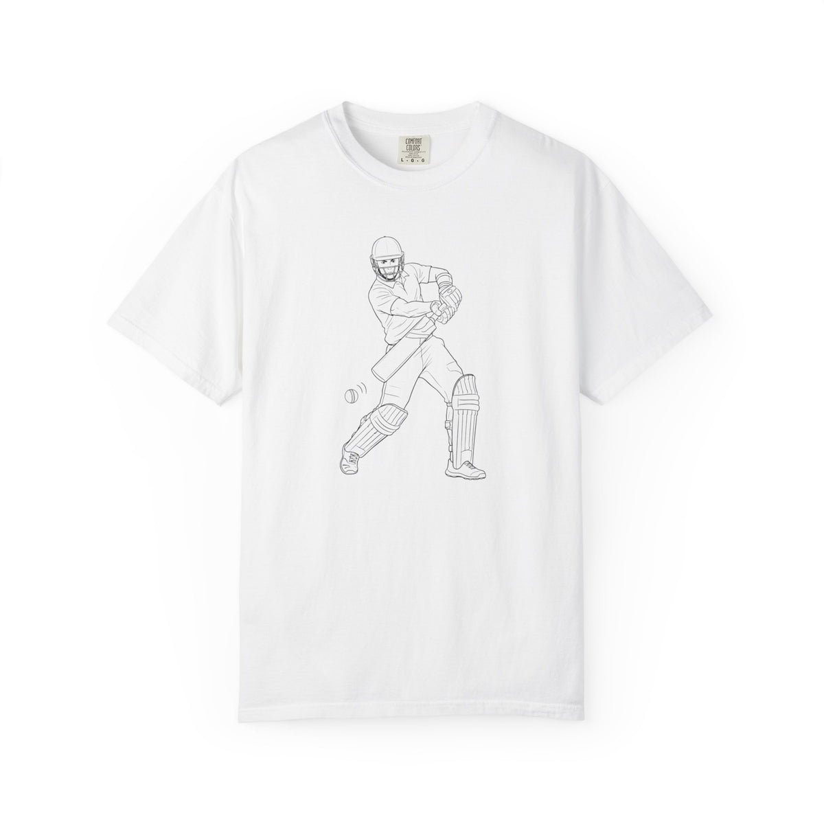 T Shirt, Cricket Batsman Minimalist Sketch Design (Large image), Cotton, Various Colours