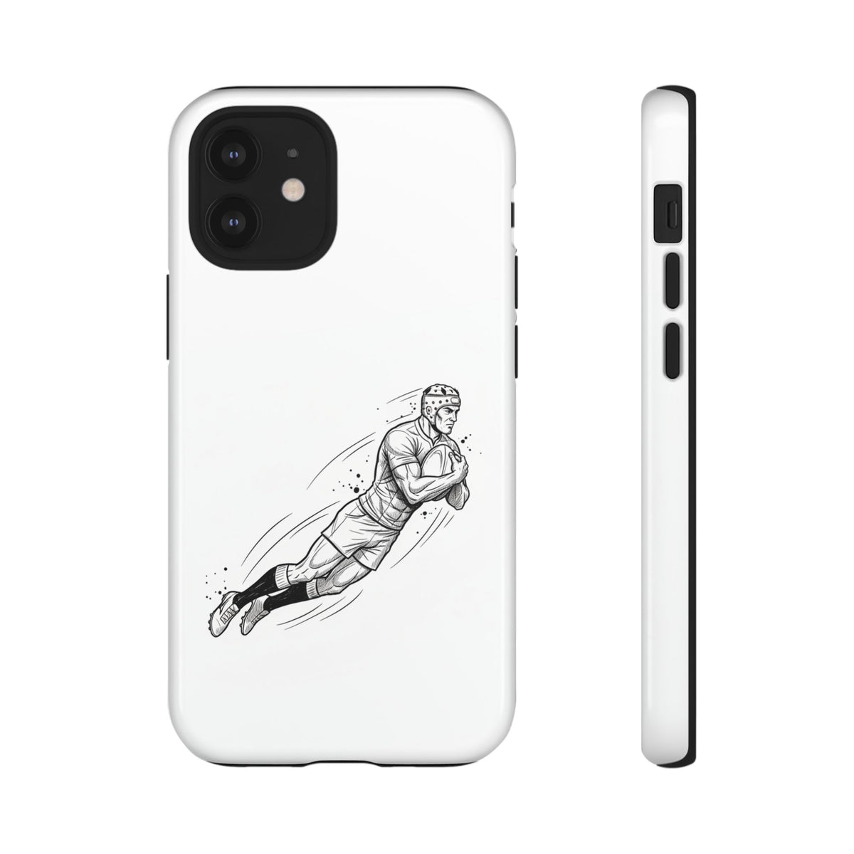Phone Case, Rugby Try Swan Dive Minimalist Sketch design, Tough Case
