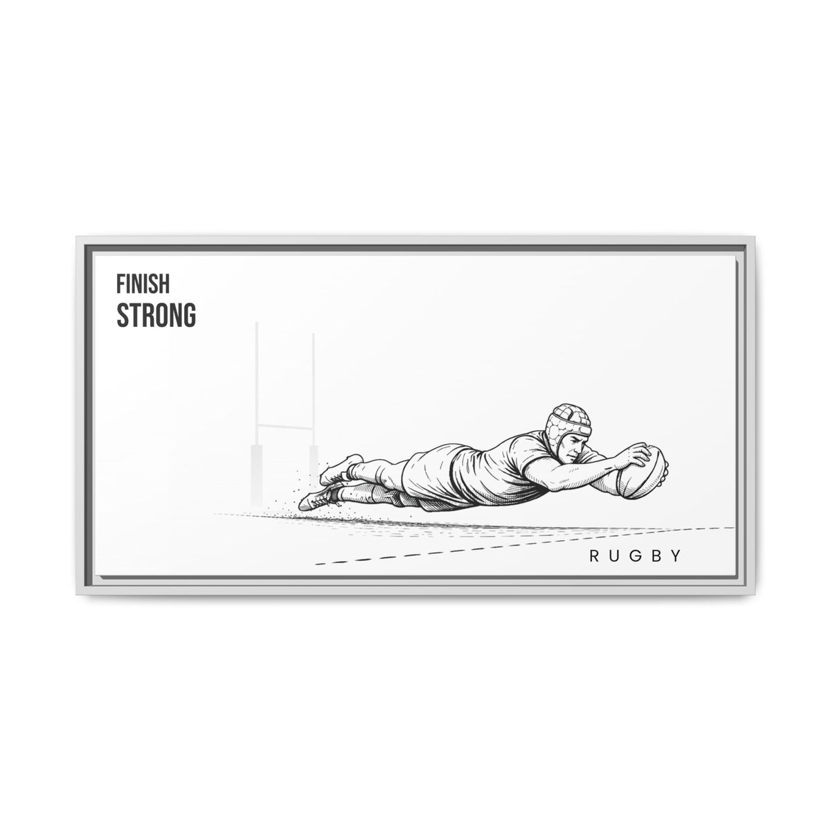 Print, Rugby Try, "Finish Strong"  Matte Canvas Framed Wall Art